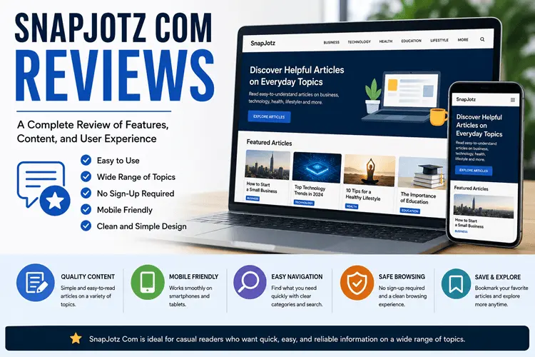 Illustration of SnapJotz Com Reviews showing the website interface, mobile-friendly design, content overview, and key user experience highlights.