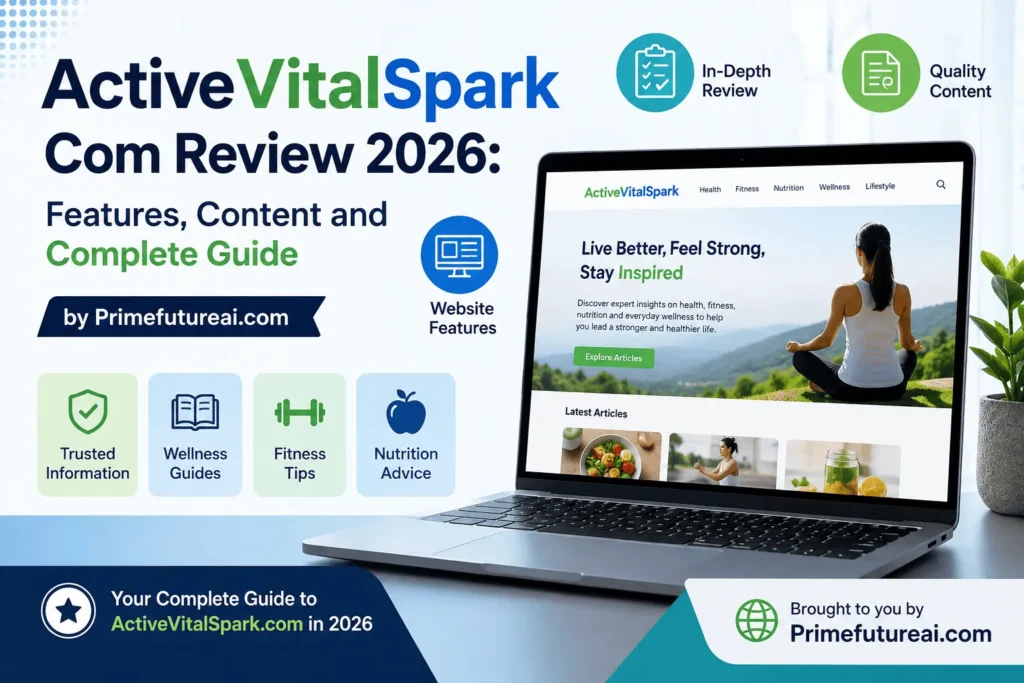 ActiveVitalSpark Com Review 2026 featuring website features, wellness guides, fitness tips, nutrition advice, and a complete guide by Primefutureai.com