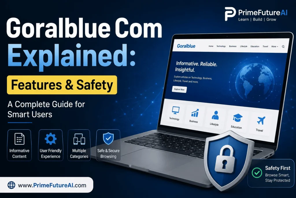 Goralblue Com explained with features, safety, user-friendly browsing, and PrimeFutureAI branding.