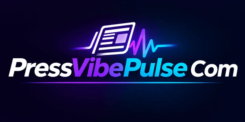 PressVibePulse Com logo featuring a modern news icon with a heartbeat waveform in blue and purple on a dark gradient background, representing digital media, news, and trending content.