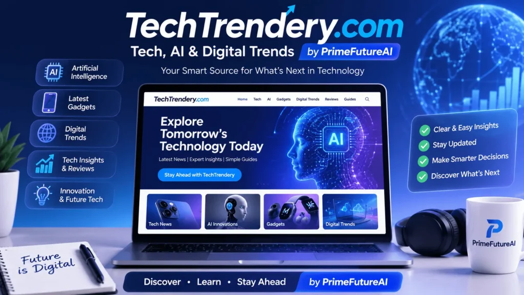 TechTrendery.com tech, AI and digital trends banner by PrimeFutureAI.
